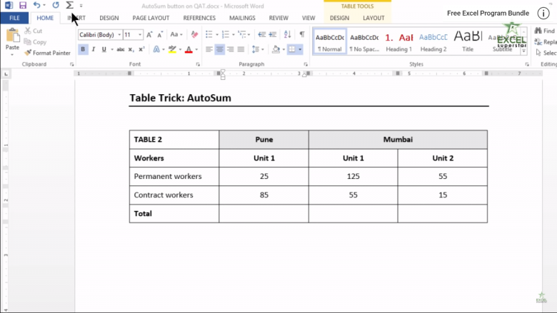 How to use Auto Sum Formula in MS Word | MS Word in Hindi