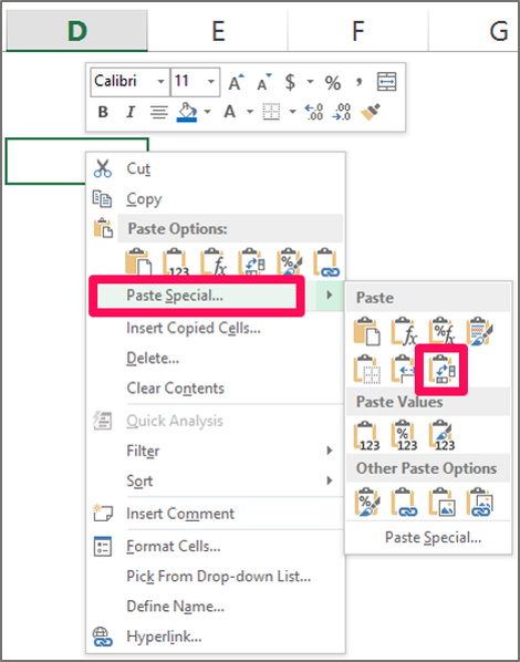Excel transpose Formula - Paste Special