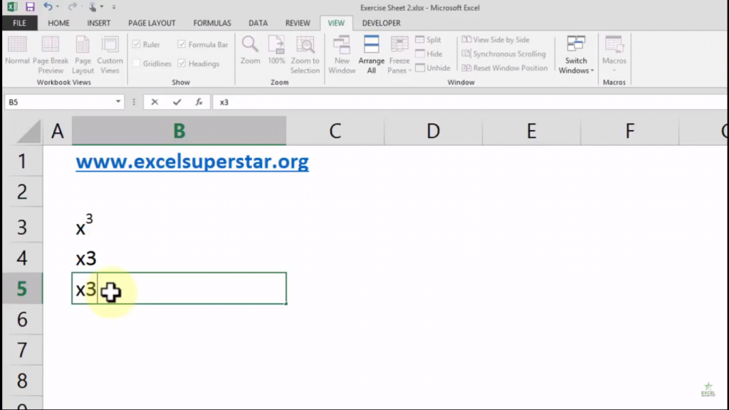 How to use formatting trick to write x 3 in excel excel in hindi