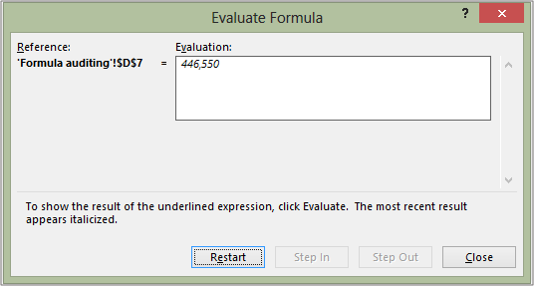 Formula Auditing - Evaluate Formula Example Part 2