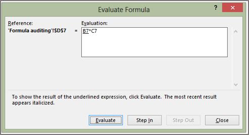 Formula Auditing - Evaluate Formula Example