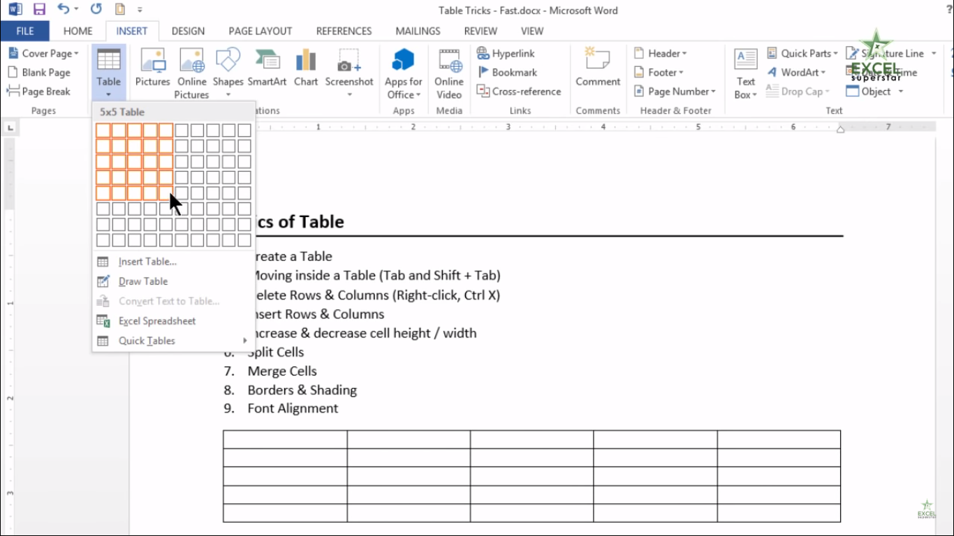 ms word table number format