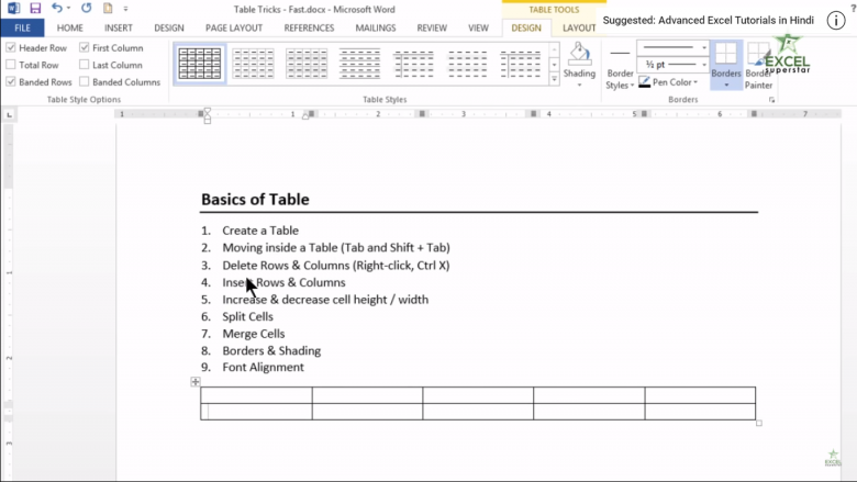 How to use Table Formatting in MS Word | MS Word in Hindi