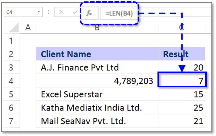 len formula in Excel